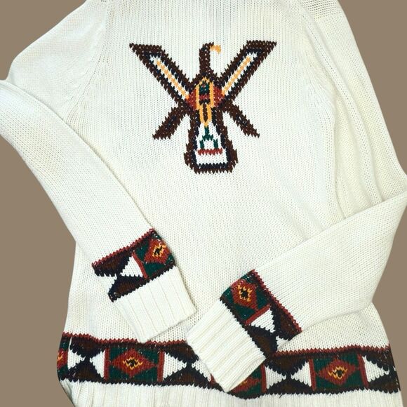 Vintage Campus Cardigan Sweater Mens Large Aztec Western Bird Academia Prep 80s - Picture 3 of 10